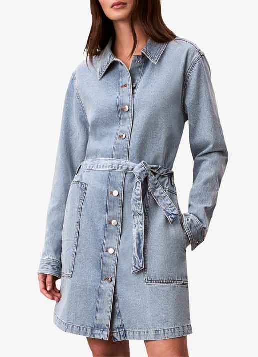 Calvin Klein Mini denim jurk met strikceintuur