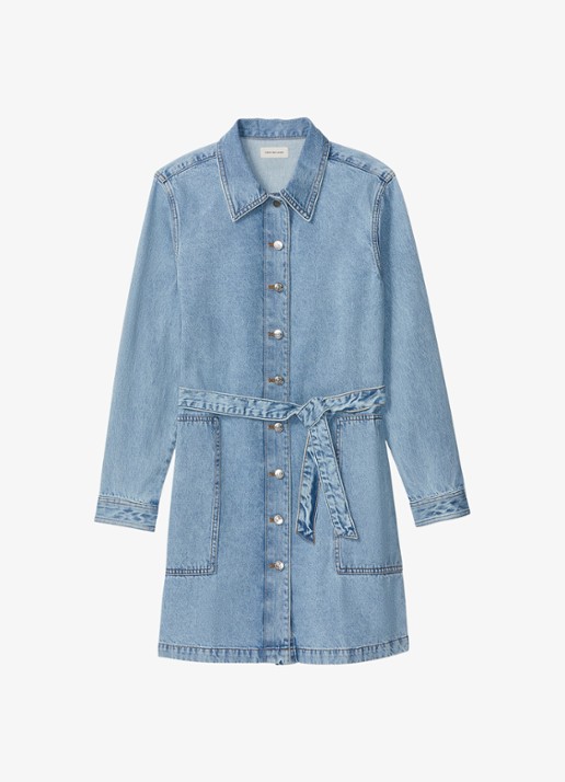 Calvin Klein Mini denim jurk met strikceintuur - voorkant 2 denim