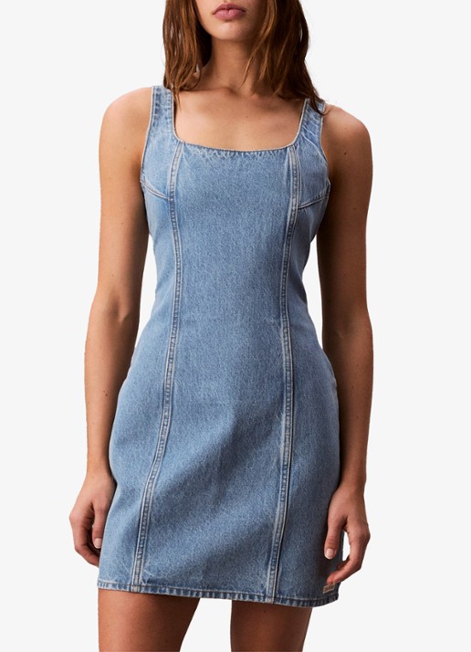 Calvin Klein Mini denim jurk - voorkant 5 indigo