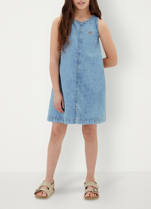 Calvin Klein Mini jurk met logoborduring - voorkant 4 denim
