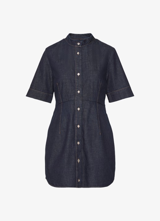 Calvin Klein Mini jurk met opstaande kraag - voorkant 2 donkerblauw