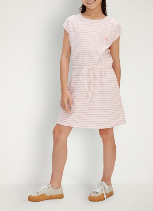 Calvin Klein Mini jurk met streepprint en steekzakken - voorkant 5 roze