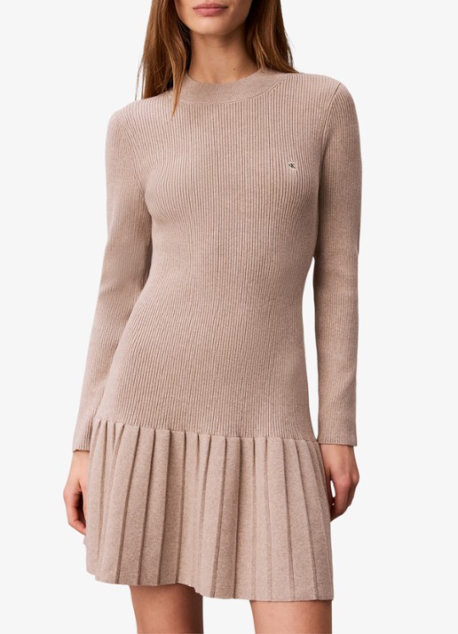 Calvin Klein Mini ribgebreide plooi jurk met logo
