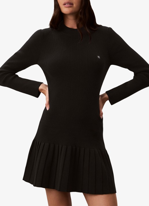 Calvin Klein Mini ribgebreide plooi jurk met logo
