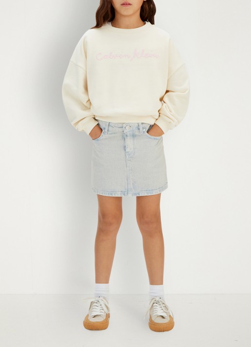 Calvin Klein Mini spijkerrok met steekzakken - voorkant 2 indigo