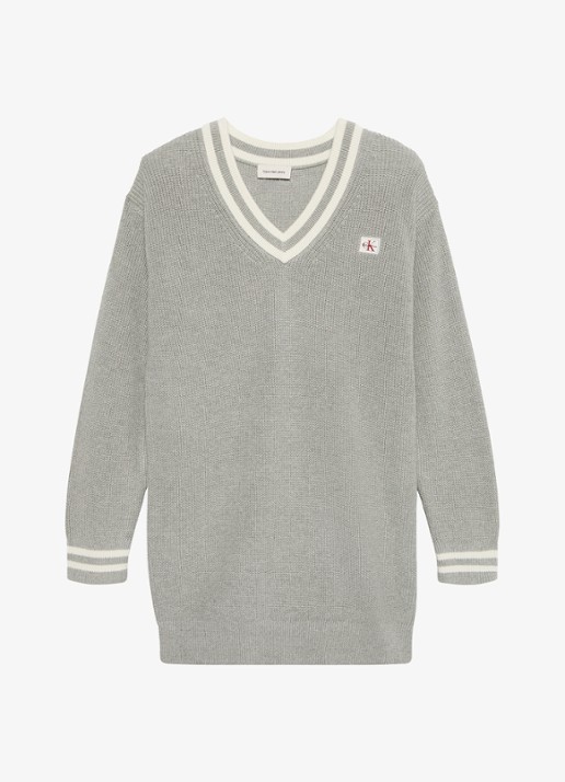 Calvin Klein Mini trui-jurk met logo - voorkant 6 lichtgrijs