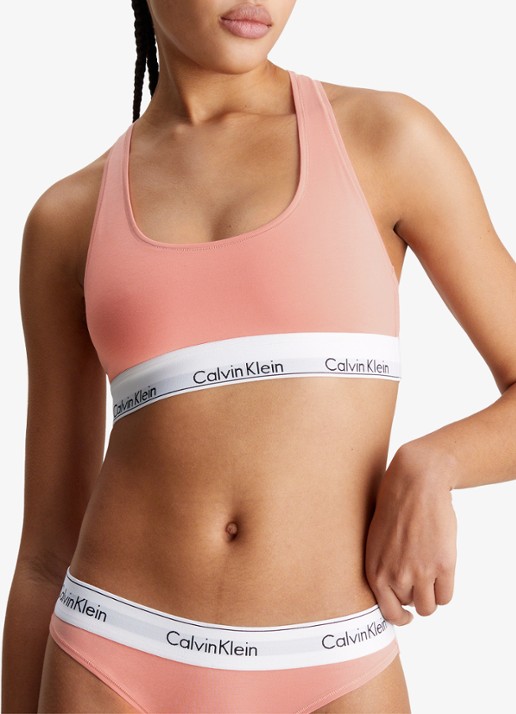 Calvin Klein Modern bralette met logoband - detail coral almond  / roze