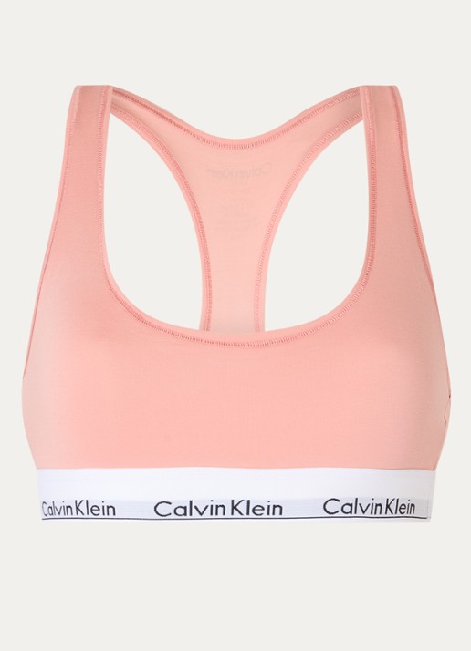 Calvin Klein Modern bralette met logoband - voorkant 5 coral almond  / roze