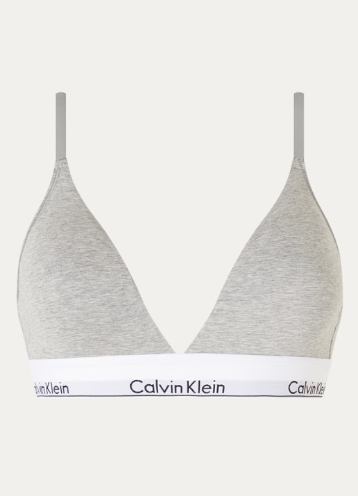 Calvin Klein Modern bralette met uitneembare vulling en logoband - voorkant 10 grey heather / grijs