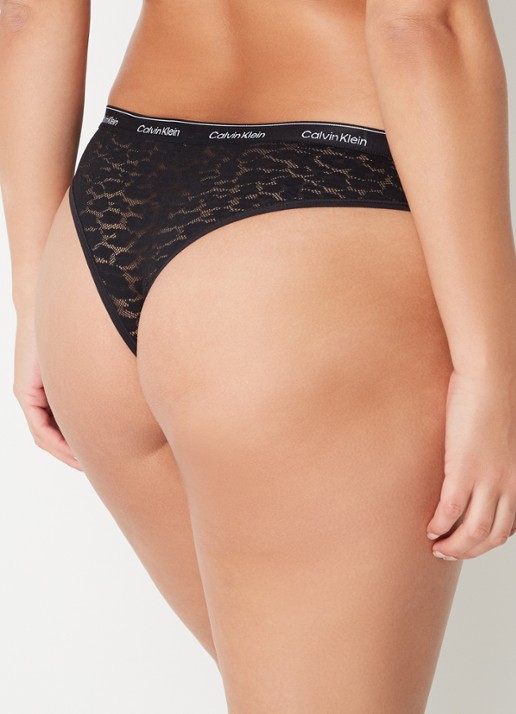 Calvin Klein Modern Lace tanga van kant in 3-pack - achterkant zwart