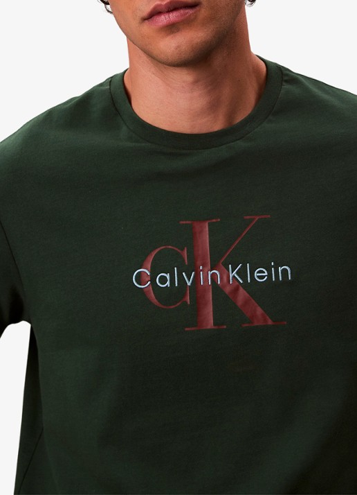 Calvin Klein Mono T-shirt met logo - detail 3 legergroen