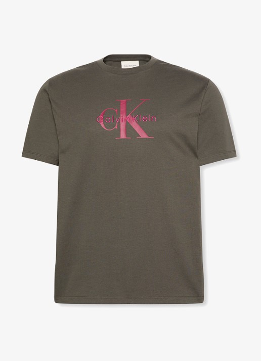 Calvin Klein Mono T-shirt met logo - voorkant staalblauw