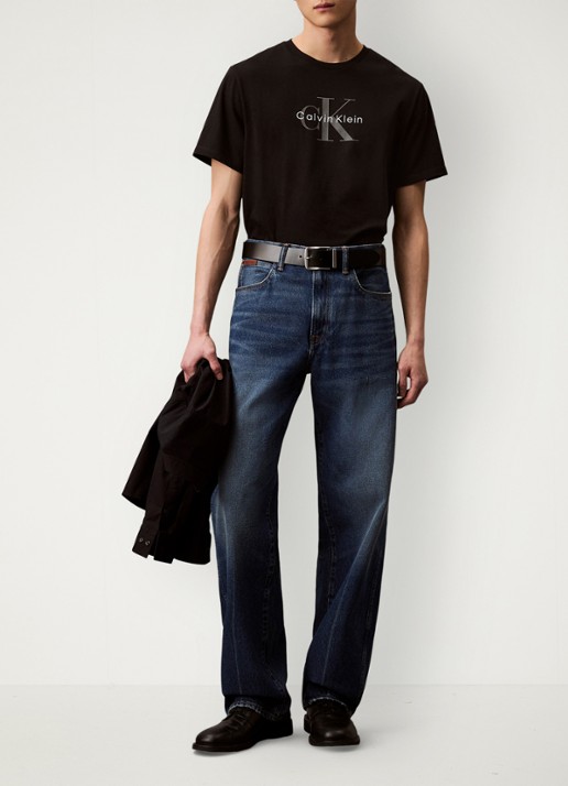 Calvin Klein Mono T-shirt met logo - voorkant 2 zwart