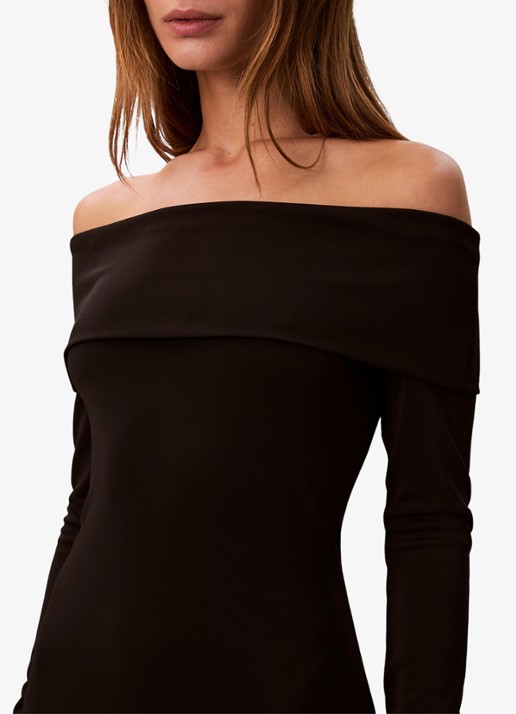 Calvin Klein Off shoulder midi jurk - detail 2 zwart