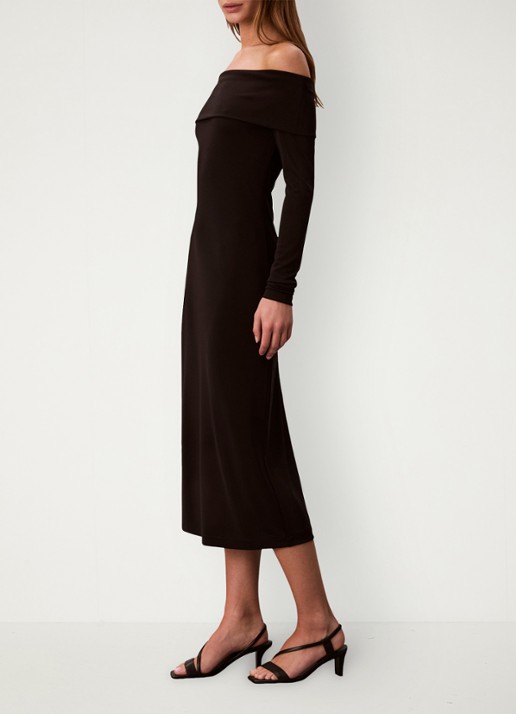 Calvin Klein Off shoulder midi jurk - detail 3 zwart