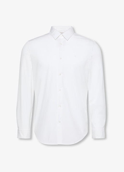 Calvin Klein Overhemd met logoborduring - voorkant gebroken wit