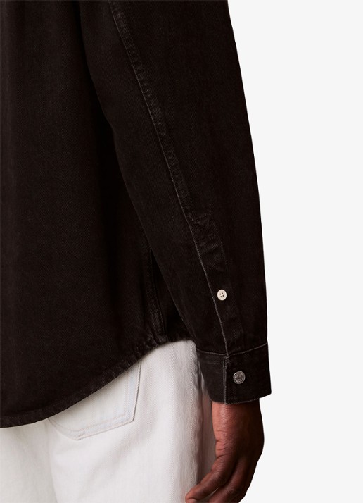 Calvin Klein Overshirt van denim met borstzakken - detail 5 zwart