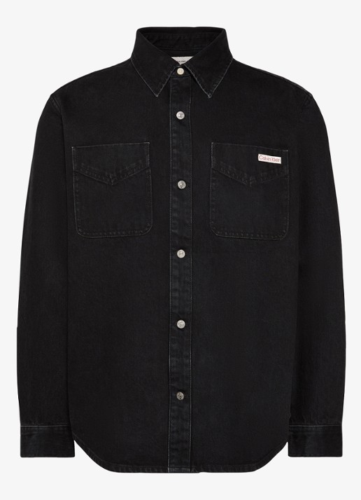 Calvin Klein Overshirt van denim met borstzakken - voorkant 2 zwart