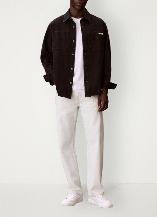 Calvin Klein Overshirt van denim met borstzakken - voorkant 3 zwart