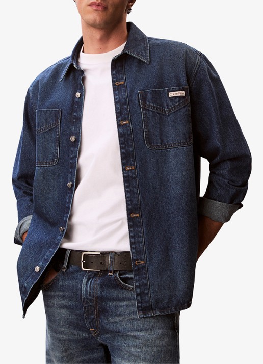 Calvin Klein Overshirt van denim met borstzakken