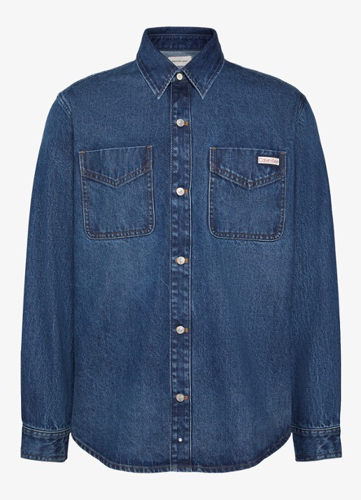 Calvin Klein Overshirt van denim met borstzakken