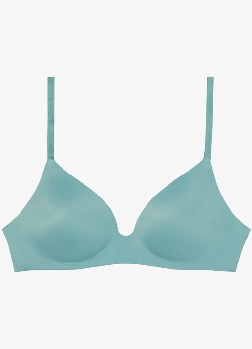 Calvin Klein Perfectly Fit beugelloze plunge T-shirt bh - voorkant 6 slate turquoise-mb2 / blauw