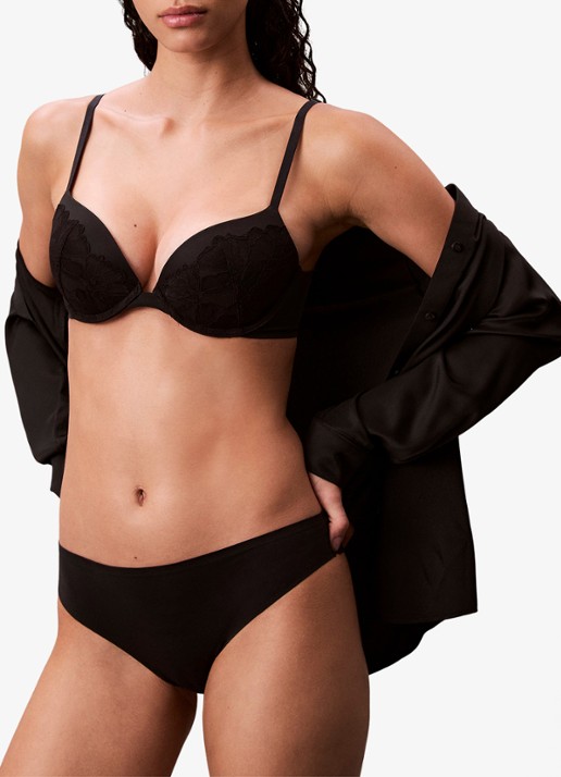 Calvin Klein Plunge push-up bh met kant - voorkant zwart