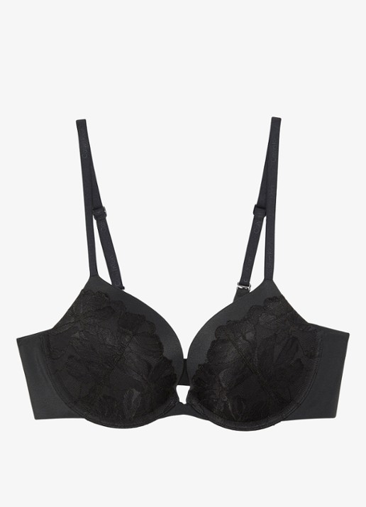 Calvin Klein Plunge push-up bh met kant - voorkant 2 zwart
