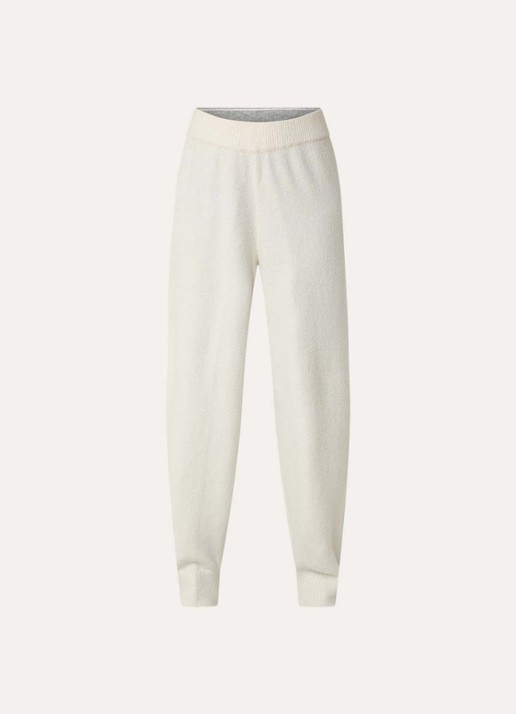 Calvin Klein Plush high waist tapered fit fijngebreide joggingbroek in wolblend - voorkant 3 gebroken wit