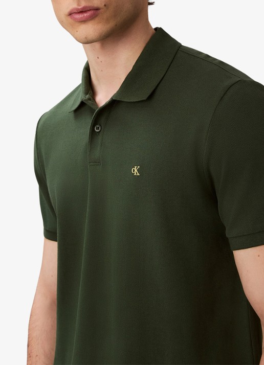 Calvin Klein Polo van piqué katoen met logoborduring - detail 5 groen