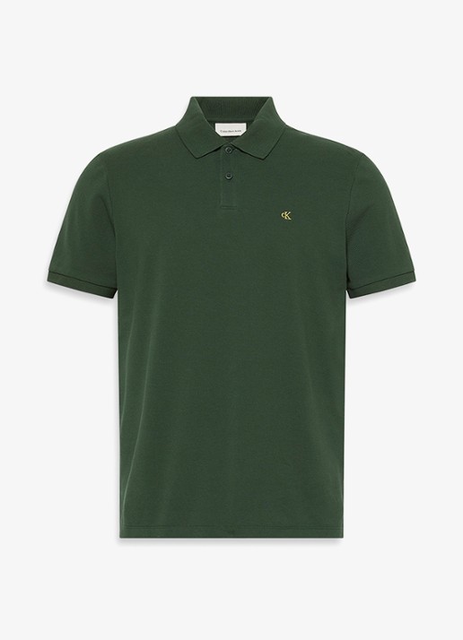 Calvin Klein Polo van piqué katoen met logoborduring - voorkant groen