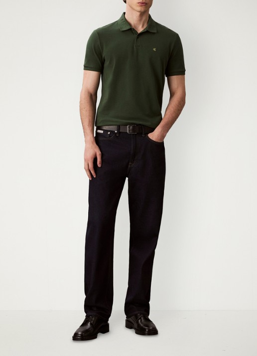 Calvin Klein Polo van piqué katoen met logoborduring - voorkant 2 groen
