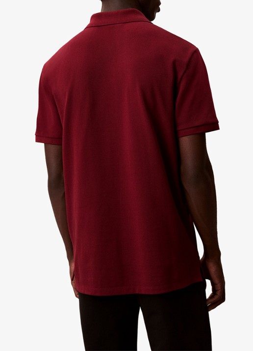 Calvin Klein Polo van piqué katoen met logoborduring - achterkant 3 bordeauxrood