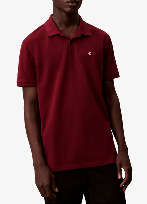 Calvin Klein Polo van piqué katoen met logoborduring - detail 4 bordeauxrood