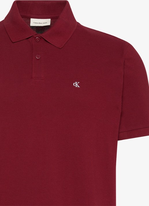 Calvin Klein Polo van piqué katoen met logoborduring - detail 5 bordeauxrood