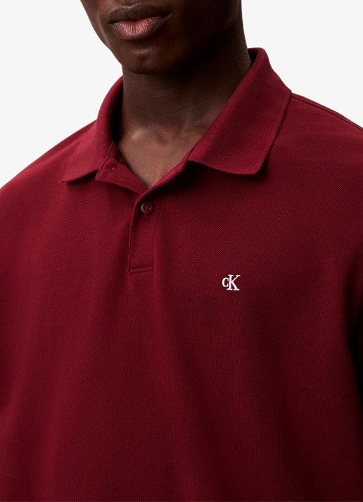 Calvin Klein Polo van piqué katoen met logoborduring - detail 6 bordeauxrood
