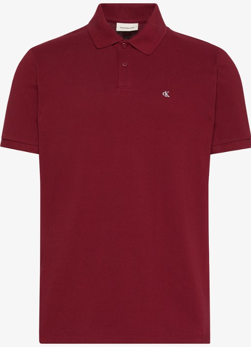 Calvin Klein Polo van piqué katoen met logoborduring - voorkant bordeauxrood