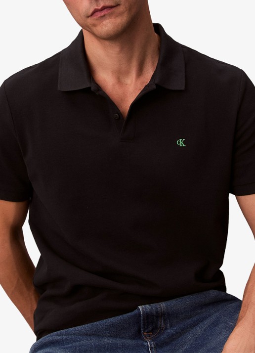 Calvin Klein Polo van piqué katoen met logoborduring - detail 6 zwart