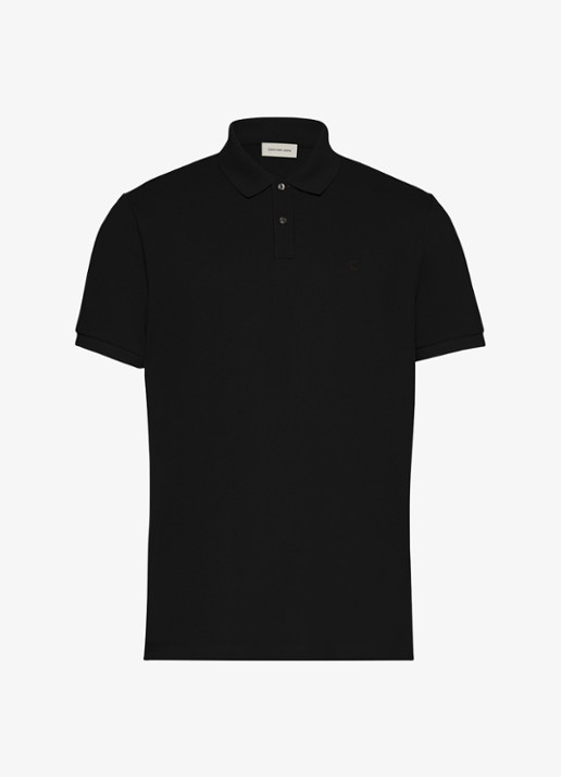 Calvin Klein Polo van piqué katoen met logoborduring - voorkant 2 zwart