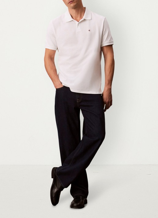 Calvin Klein Polo van piqué katoen met logoborduring - voorkant 2 wit