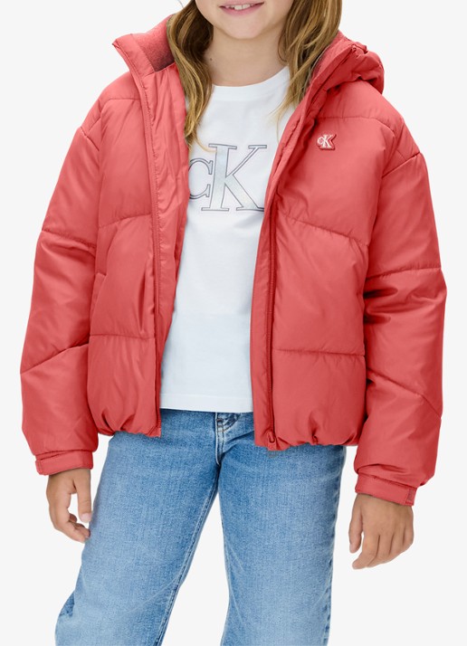 Calvin Klein Puffer jack met steekzakken - detail roze