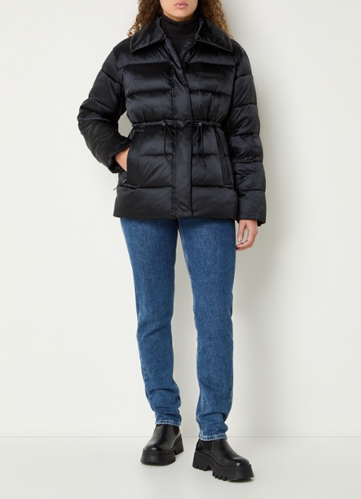 Calvin Klein Puffer jack van satijn met ritszakken - voorkant 3 zwart