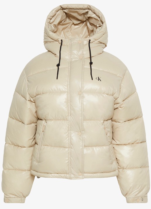 Calvin Klein Puffer jas met logo  - voorkant 5 beige