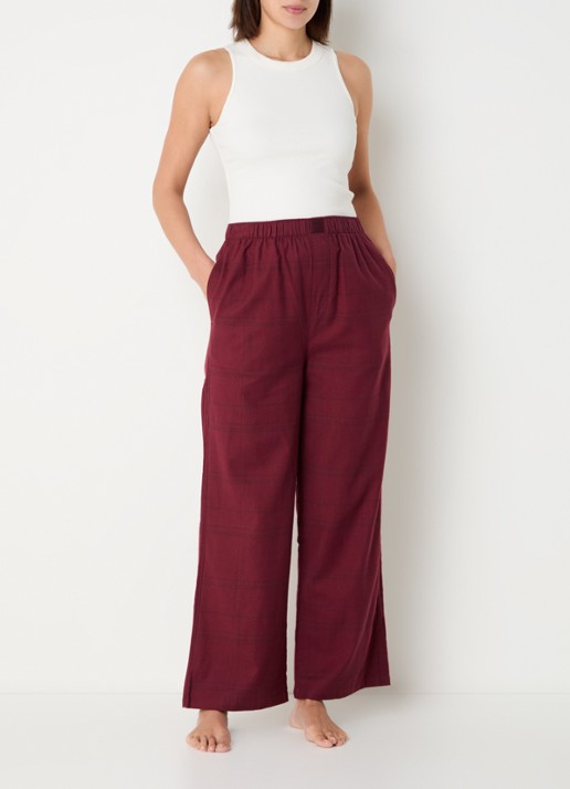 Calvin Klein Pyjamabroek met ruitdessin - voorkant 4 donkerrood
