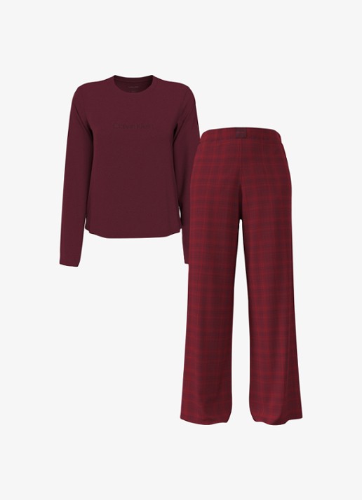 Calvin Klein Pyjamaset met ruitdessin 2-delig - voorkant 4 bordeauxrood