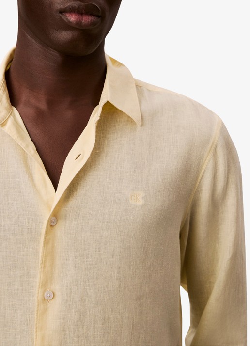 Calvin Klein Regular fit overhemd in linnenblend - detail 2 lichtgeel