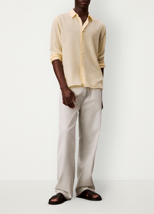 Calvin Klein Regular fit overhemd in linnenblend - voorkant 6 lichtgeel