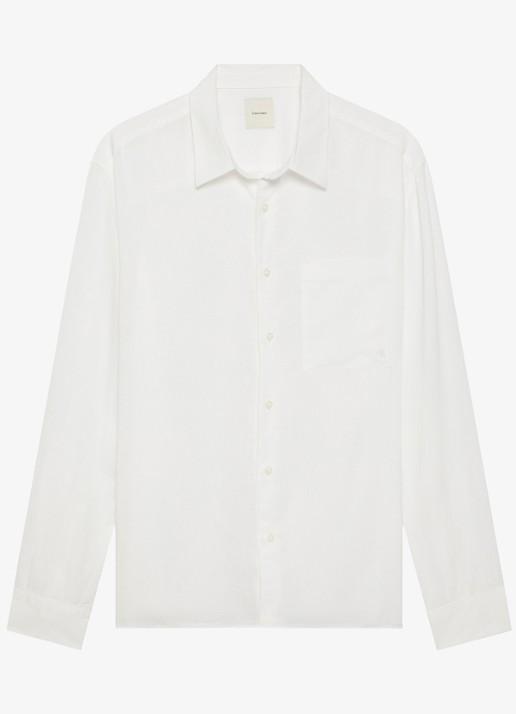 Calvin Klein Regular fit overhemd in linnenblend - voorkant 2 wit
