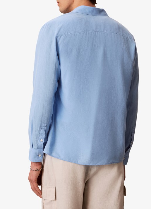 Calvin Klein Regular fit overhemd in linnenblend - achterkant 6 lichtblauw