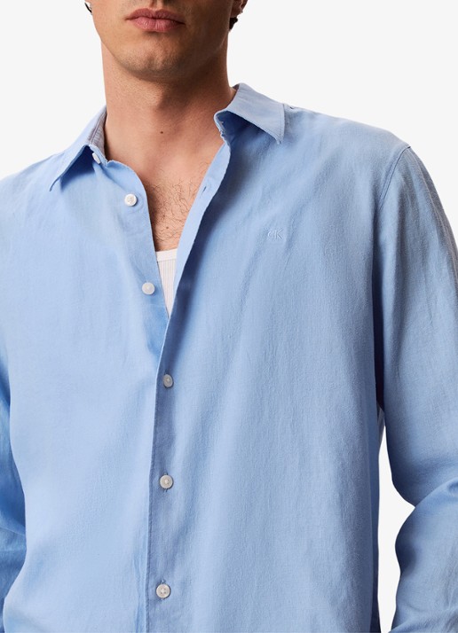 Calvin Klein Regular fit overhemd in linnenblend - detail 5 lichtblauw